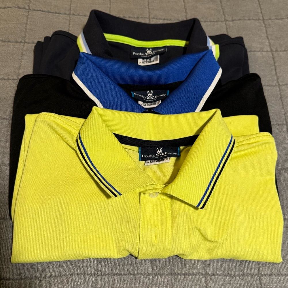 Psycho Bunny Men’s Polo Set of 3 - Blue, Black, and Yellow
